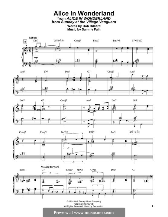 Alice in Wonderland (Bill Evans): For easy piano by Bob Hilliard, Sammy Fain