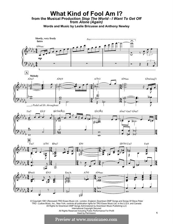 What Kind of Fool am I: For easy piano by Anthony Newley, Leslie Bricusse