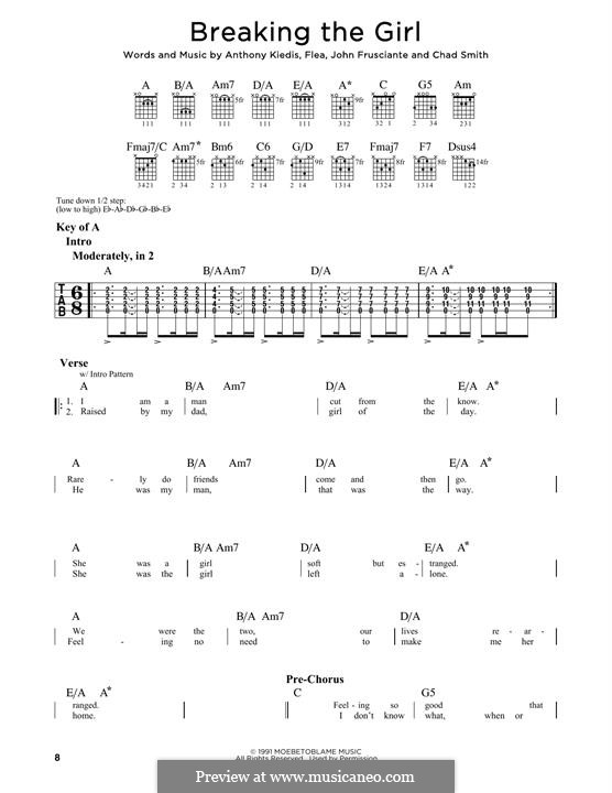 Breaking the Girl (Red Hot Chili Peppers): For guitar by Flea, Anthony Kiedis, Chad Smith, John Frusciante