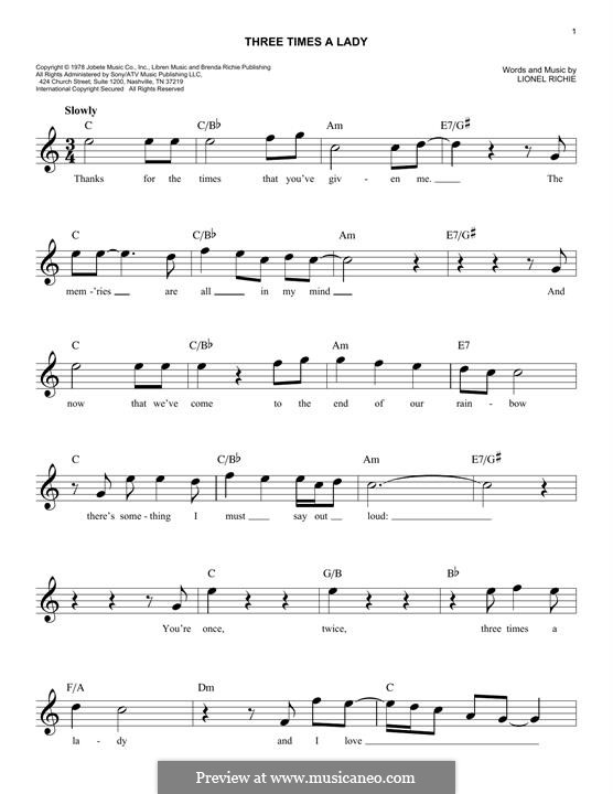 Three Times A Lady By L Richie Sheet Music On Musicaneo Three Times A Lady By L Richie Sheet Music On Musicaneo