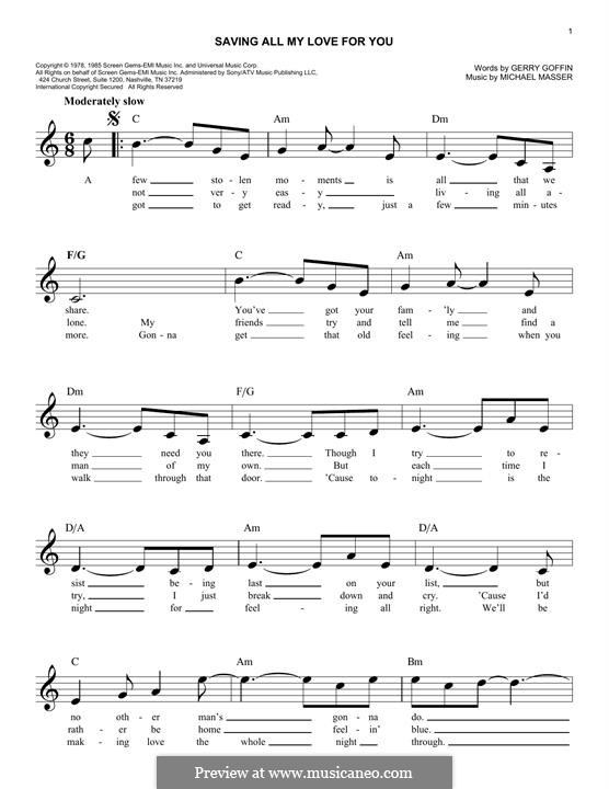 Saving All My Love for You (Whitney Houston): For keyboard by Gerry Goffin, Michael Masser