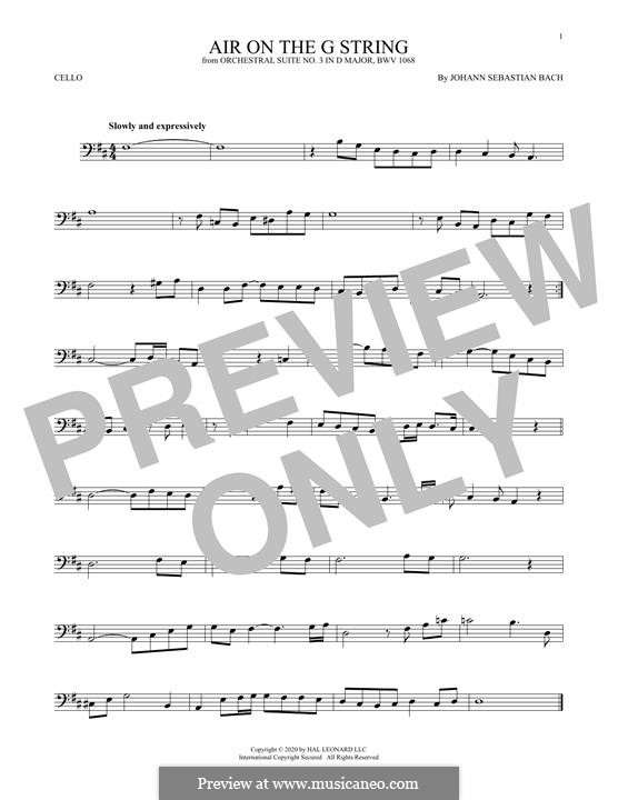 Aria (Printable Scores): Version for cello by Johann Sebastian Bach