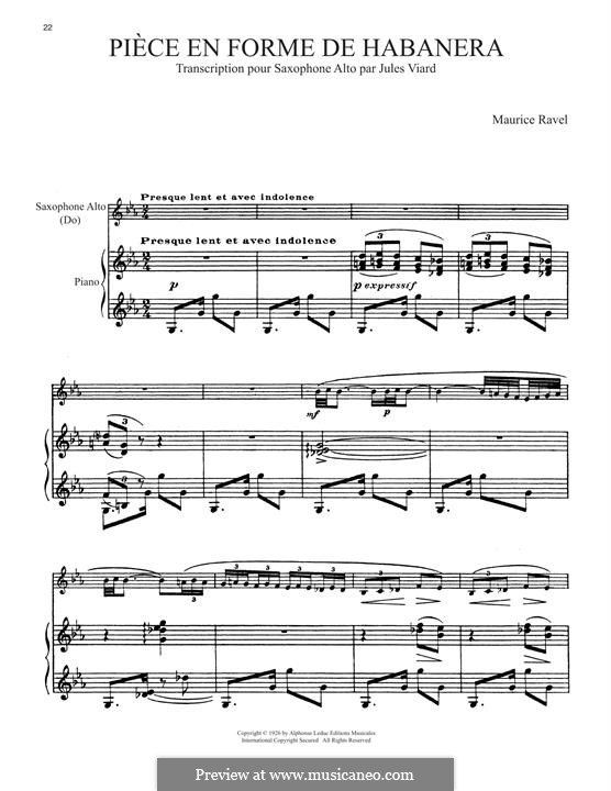 Vocalise-étude en forme de Habanera, M.51: For alto saxophone and piano by Maurice Ravel