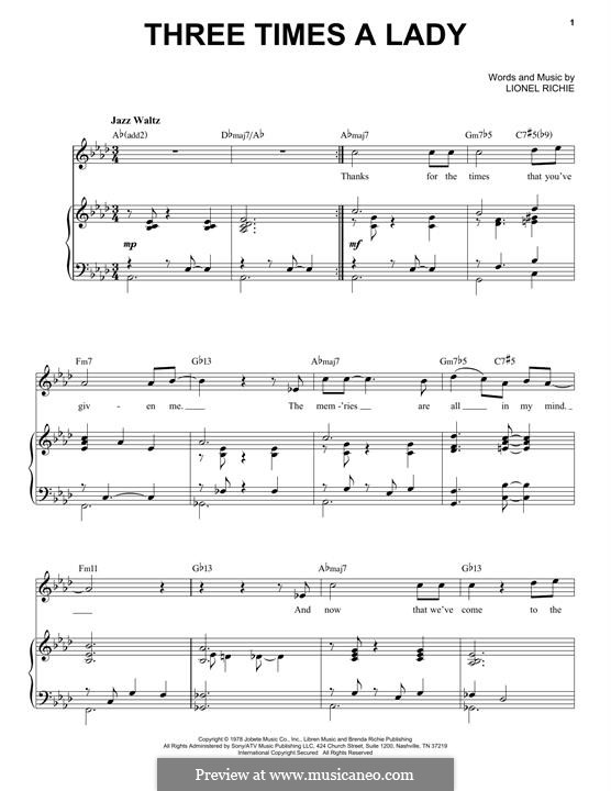 Three Times A Lady By L Richie Sheet Music On Musicaneo