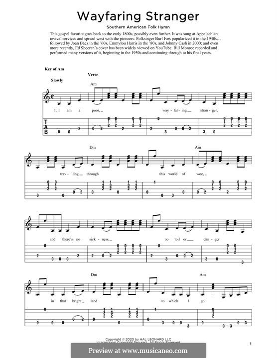 Wayfaring Stranger: For guitar by folklore
