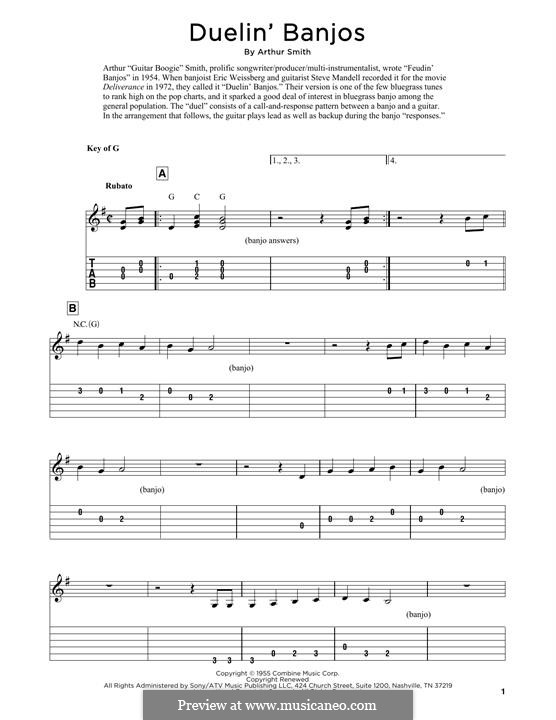 Duelin' Banjos (Eric Weissberg & Steve Mandell): For guitar by Arthur Smith
