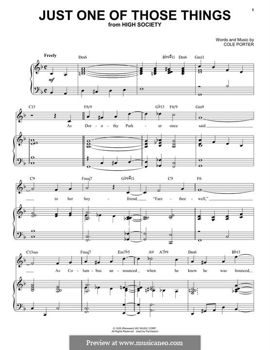 Just One of Those Things: For voice and piano (jazz version) by Cole Porter