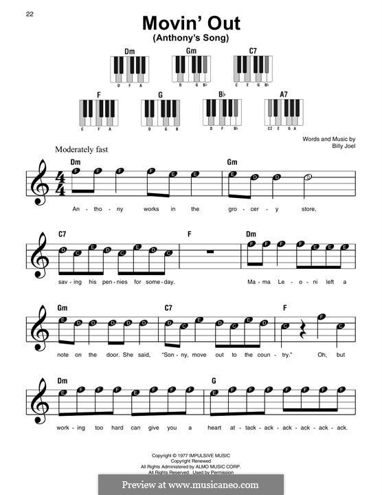 Movin' Out (Anthony's Song) by B. Joel - sheet music on MusicaNeo