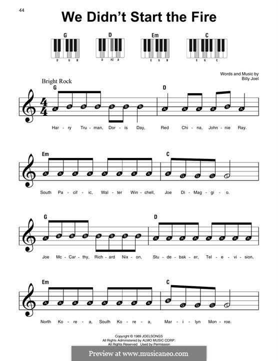 We Didn't Start the Fire: For easy piano by Billy Joel