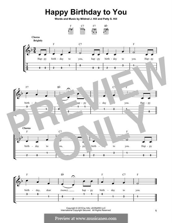 Happy Birthday to You: For ukulele by Mildred Hill