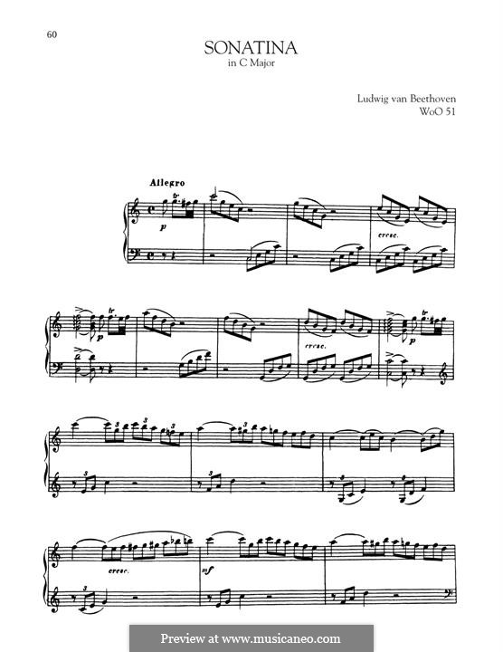 Sonata for Piano in C Major, WoO 51: For a single performer by Ludwig van Beethoven