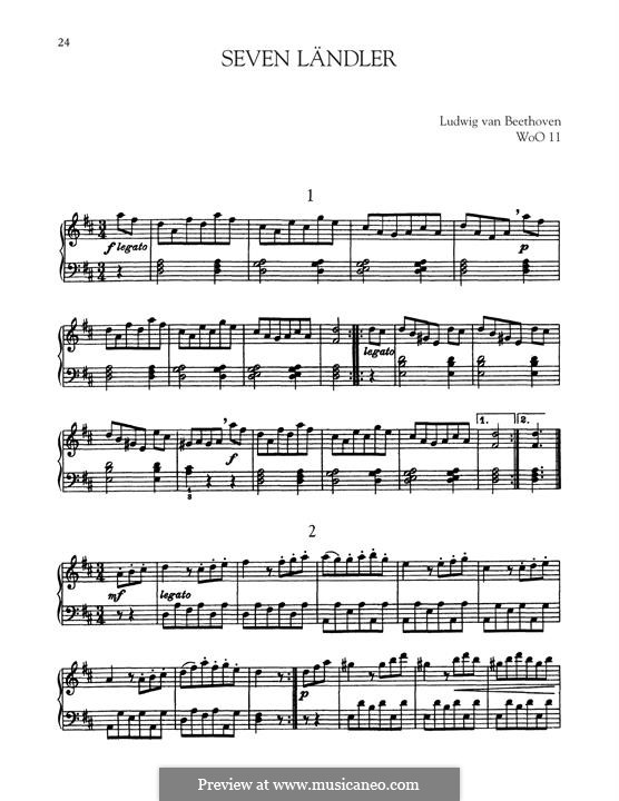 Seven Ländler, WoO 11: For piano by Ludwig van Beethoven