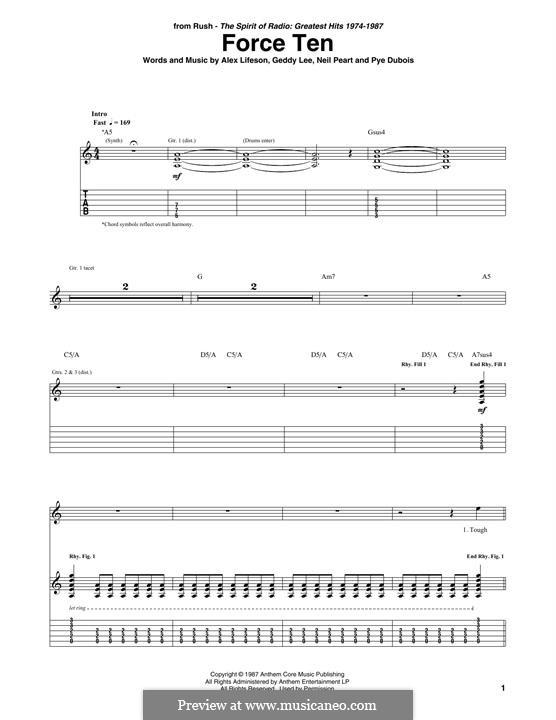 Force Ten (Rush): For guitar by Alex Lifeson