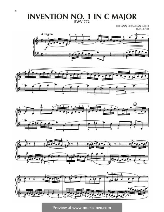 No.1 in C Major, BWV 772: For piano by Johann Sebastian Bach