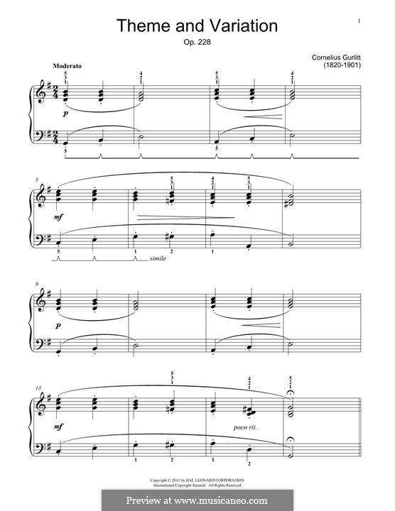 Theme with Variation, Op.228: For piano by Cornelius Gurlitt