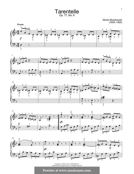 Dix pièces mignonnes (Ten Small Pieces), Op.77: No.6 Tarantella by Moritz Moszkowski