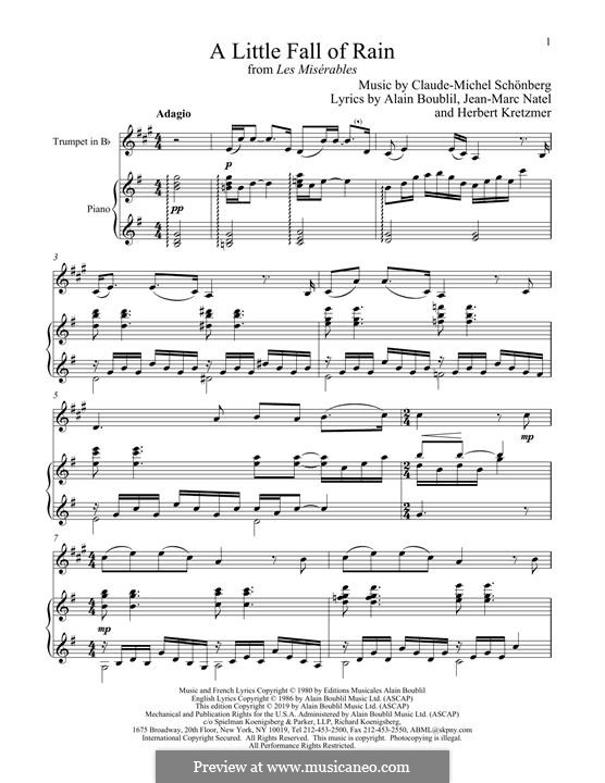 A Little Fall of Rain: For trumpet and piano by Claude-Michel Schönberg