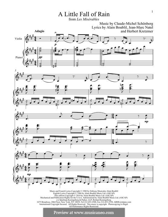 A Little Fall of Rain: For violin and piano by Claude-Michel Schönberg