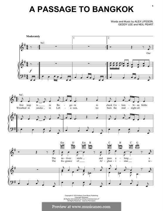 A Passage To Bangkok (Rush) by A. Lifeson sheet music on MusicaNeo