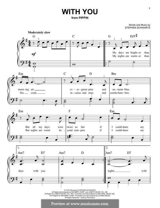 With You: For easy piano by Stephen Schwartz