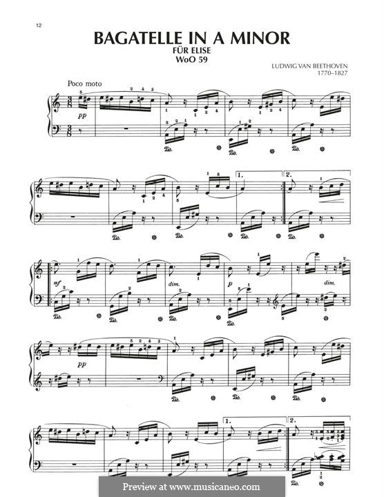 For Elise, for Piano, WoO 59: For a single performer by Ludwig van Beethoven