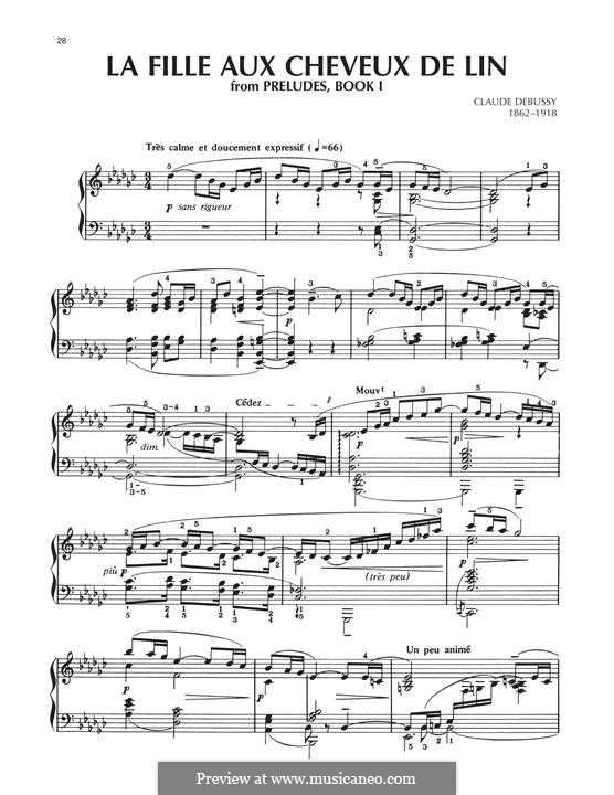 No.8 La fille aux cheveux de lin: For piano by Claude Debussy