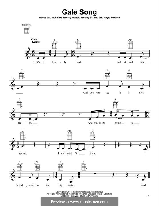 Gale Song (The Lumineers): For ukulele by Jeremy Fraites, Wesley Schultz, Neyla Pekarek