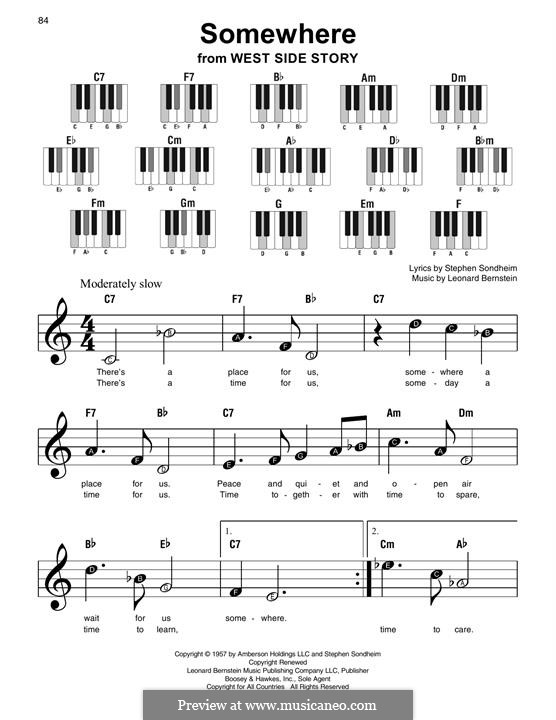 Somewhere (from West Side Story): For easy piano by Leonard Bernstein
