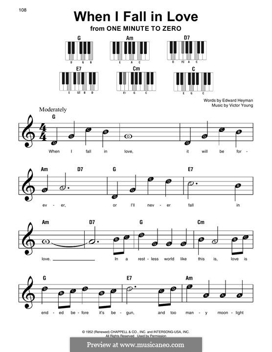 When I Fall in Love (Celine Dion): For easy piano by Victor Young
