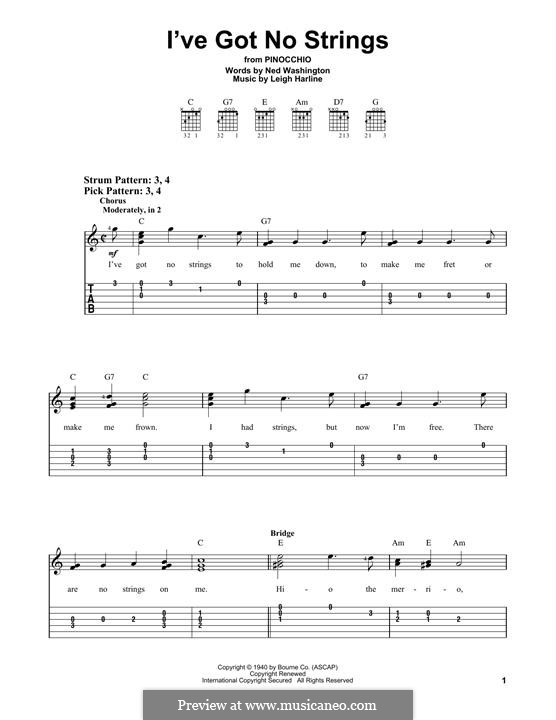 I've Got No Strings (from Walt Disney's Pinocchio): For guitar by Leigh Harline