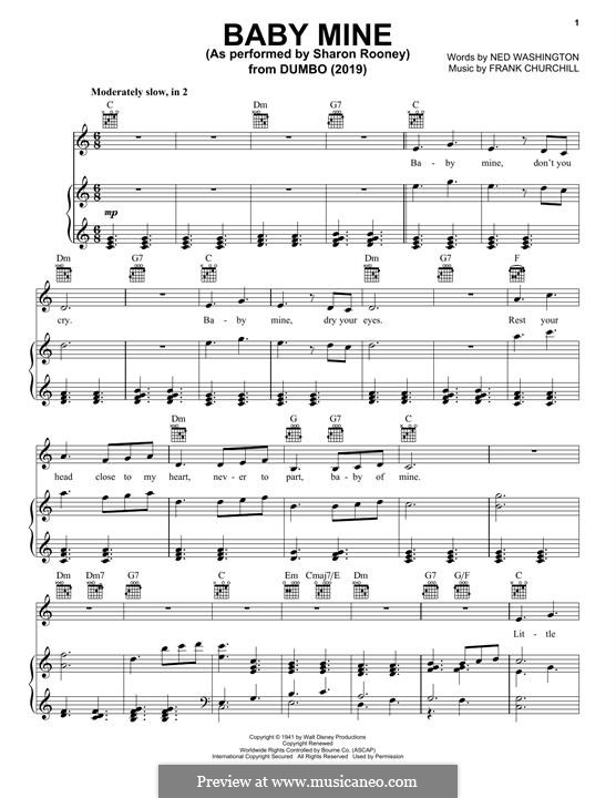 Baby Mine (from Walt Disney's Dumbo): For voice and piano (or guitar) by Frank Churchill