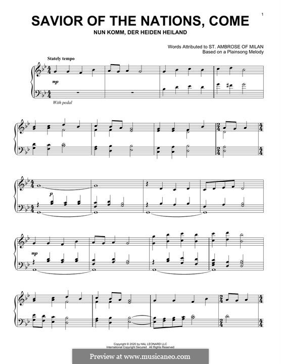 Savior Of The Nations, Come (Plainsong Melody): Savior Of The Nations, Come (Plainsong Melody) by Unknown (works before 1850)