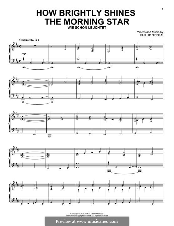 How Brightly Beams the Morning Star: For piano by Philipp Nicolai