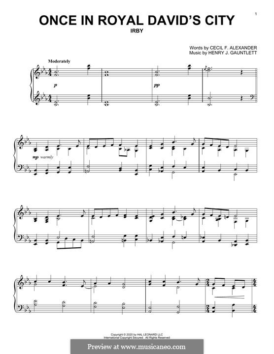 Once in Royal David's City (Printable scores): For piano by Henry John Gauntlett