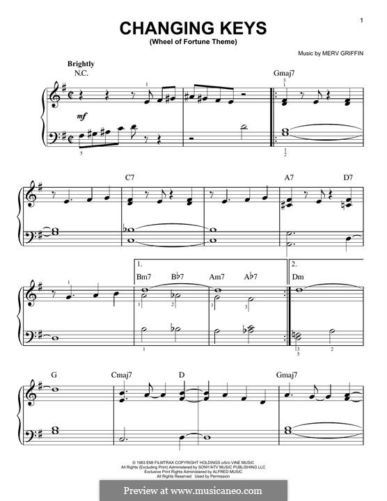 Changing Keys (Wheel of Fortune Theme): For piano by Merv Griffin