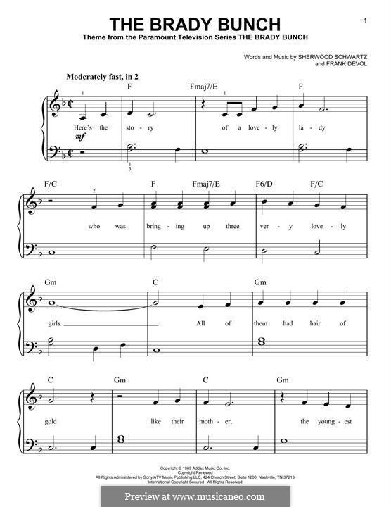 The Brady Bunch: For easy piano by Frank Devol