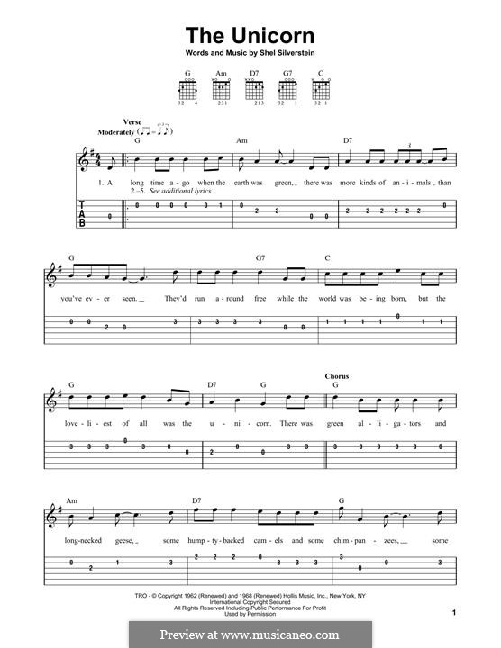 The Unicorn by S. Silverstein sheet music on MusicaNeo