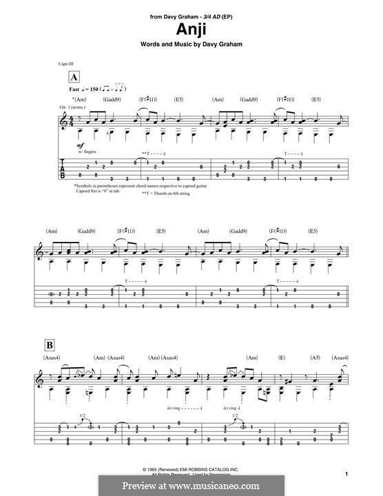 Angi: For guitar by Davey Graham