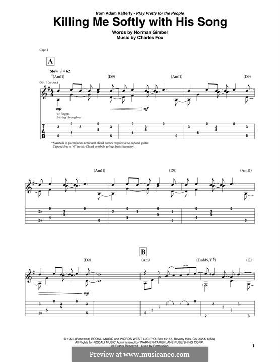 Killing Me Softly with His Song: For guitar by Charles Fox