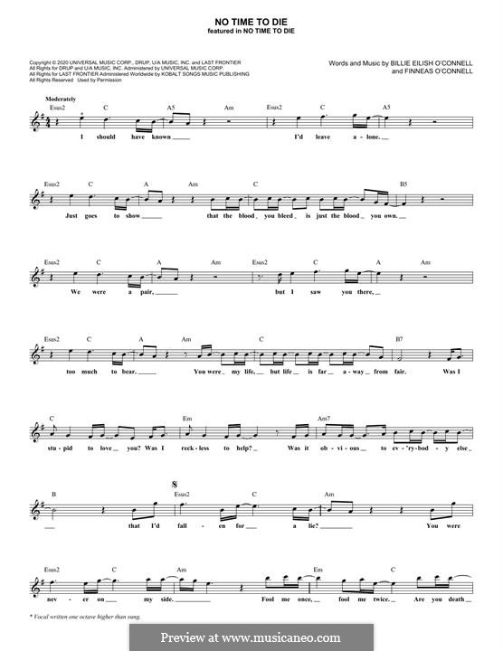 No Time To Die (Billie Eilish): For keyboard by Finneas O'Connell, Billie Eilish