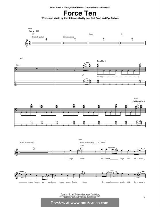 Force Ten (Rush): For bass guitar by Alex Lifeson