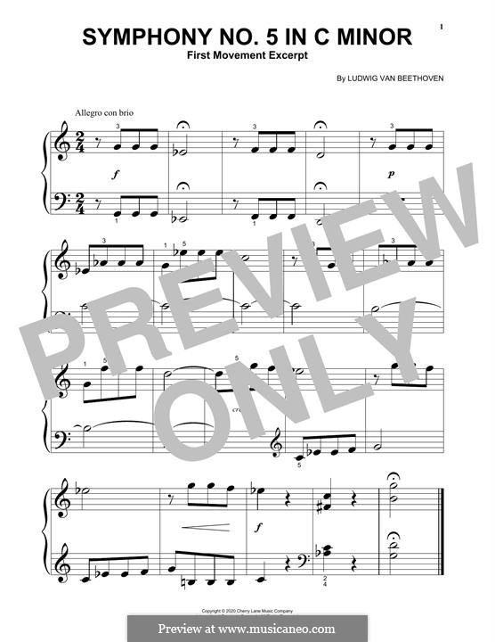 Movement I (Excerpt): For easy piano by Ludwig van Beethoven