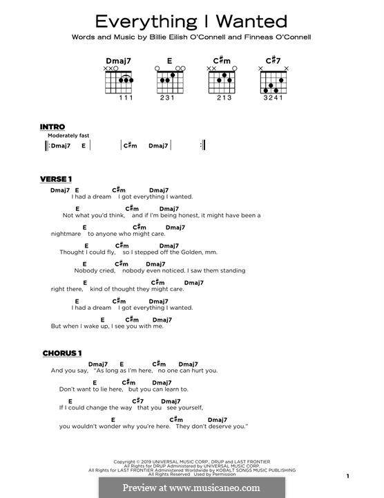 Desværre Nuværende værdig Everything i wanted by F. O'Connell, B. Eilish - sheet music on MusicaNeo