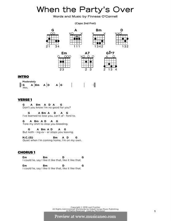 When The Party's Over (Billie Eilish): For guitar with tab by Finneas O'Connell