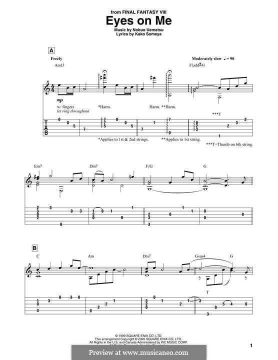 Eyes On Me (from Final Fantasy VIII): For guitar by Nobuo Uematsu