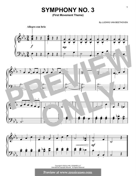 Movement I: Theme. Version for easy piano by Ludwig van Beethoven