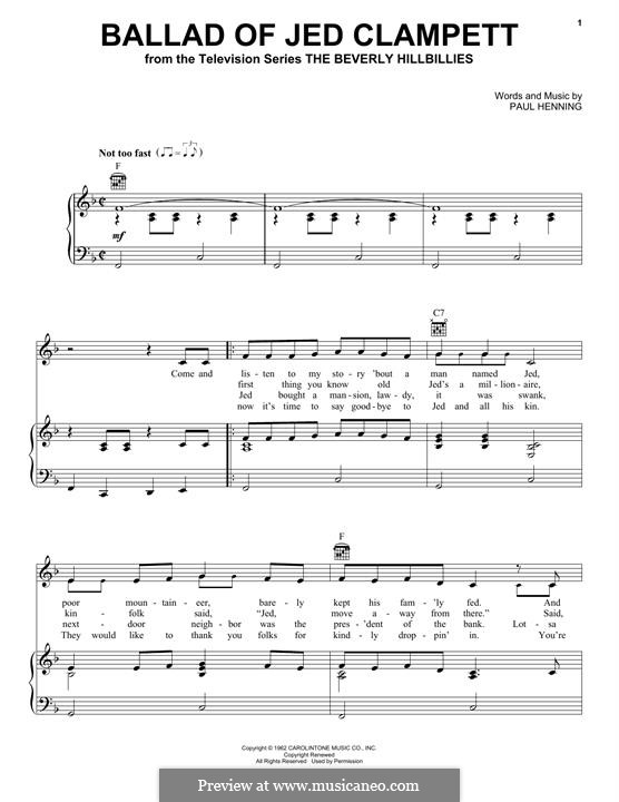 Ballad of Jed Clampett (from The Beverly Hillbillies): For voice and piano (or guitar) by Paul Henning