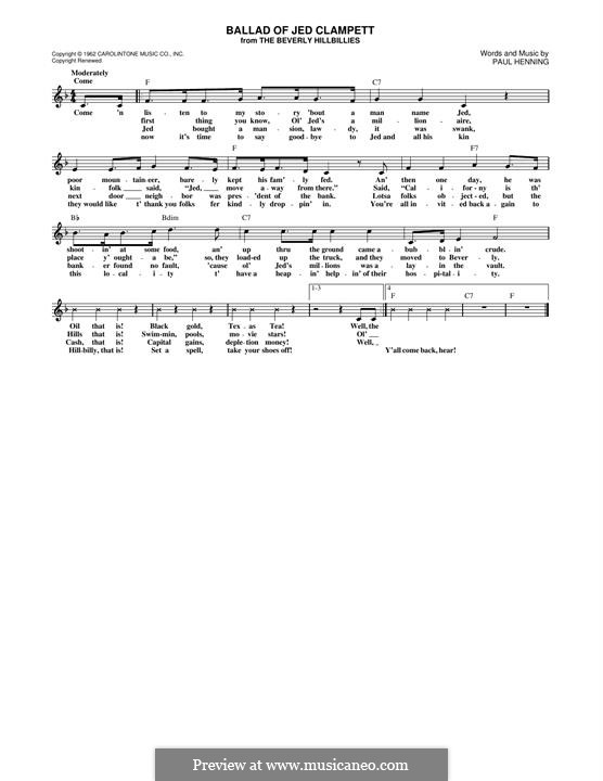 Ballad of Jed Clampett (from The Beverly Hillbillies): For keyboard by Paul Henning