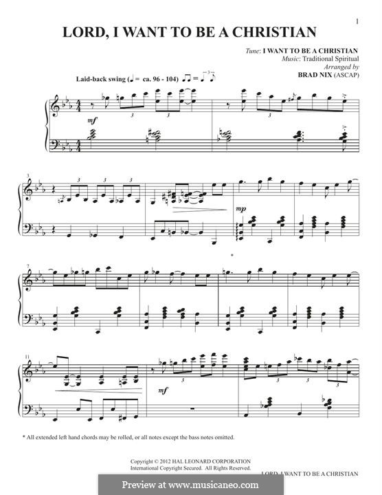 Lord, I Want to be a Christian: For piano by folklore