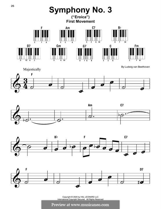 Movement I: Theme. Version for piano (big notes) by Ludwig van Beethoven